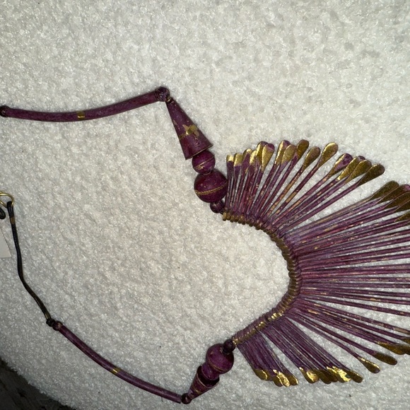 Vintage Large Egyptian Brass Rare Tribal Purple and Gold Necklace - Picture 5 of 9